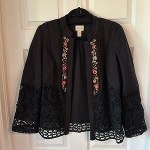 Chico’s Beaded & Embroidered Jacket with Lace Accent